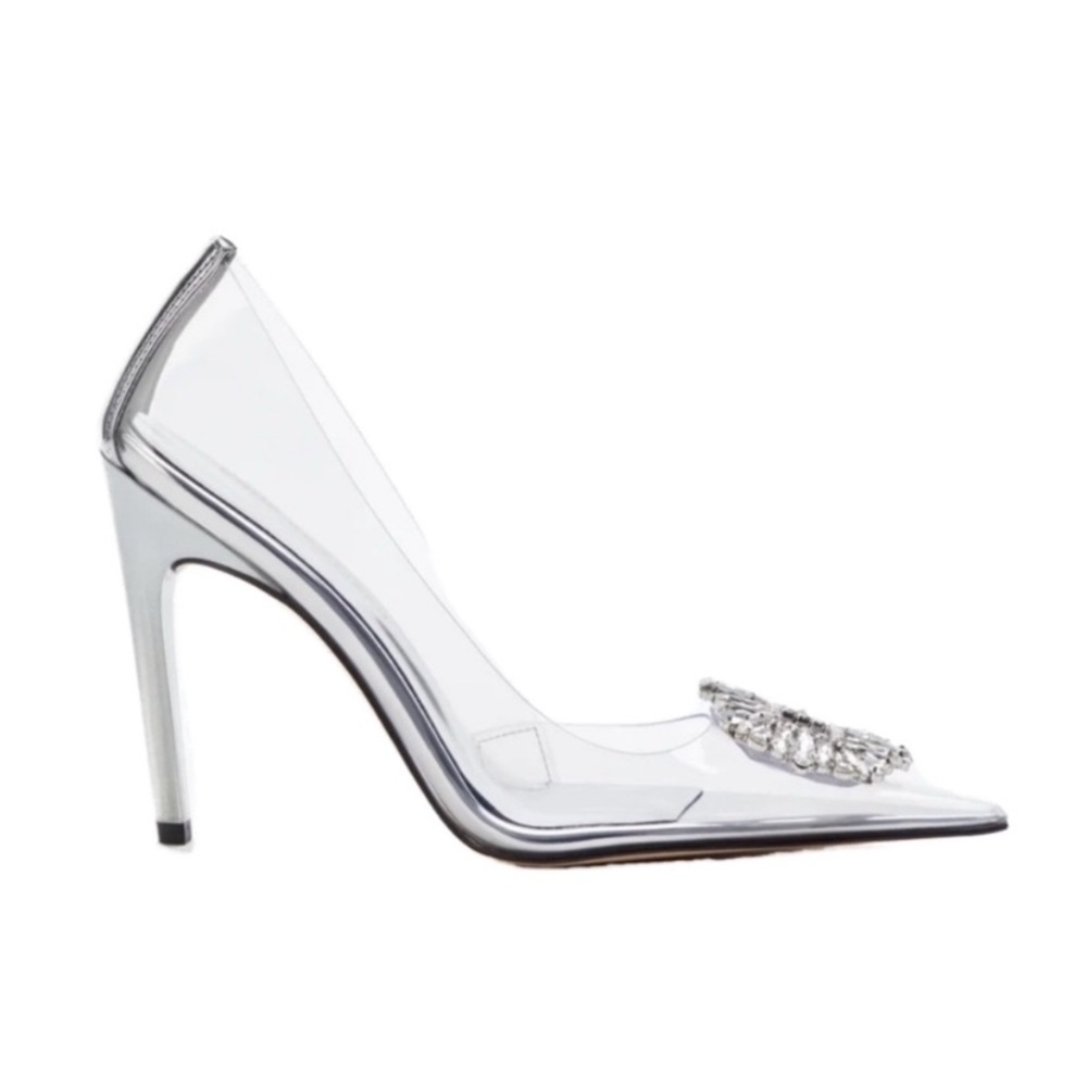 Clear Pointed Toe Pump with Crystal Buckle - Picture 4 of 7